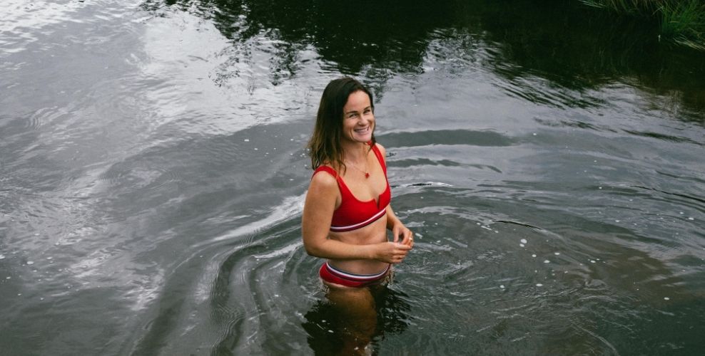 Woman in nature swimming
