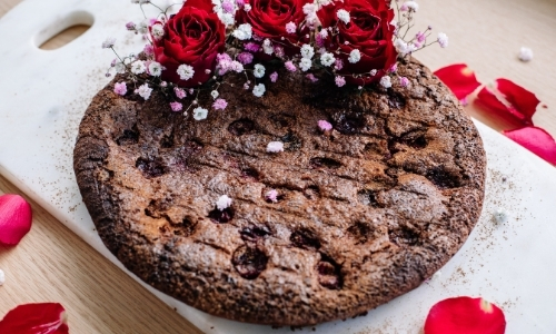 Cherry and rose flourless chocolate cake