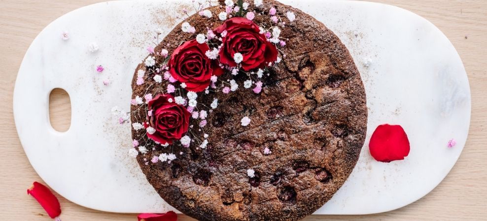 Cherry and rose flourless chocolate cake